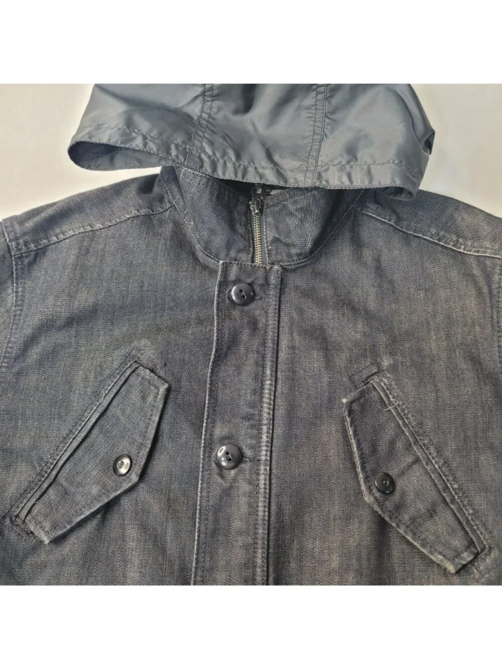 Converse One Star Men's Hooded Full Zip Button Black Denim Jacket Size L - Picture 4 of 14